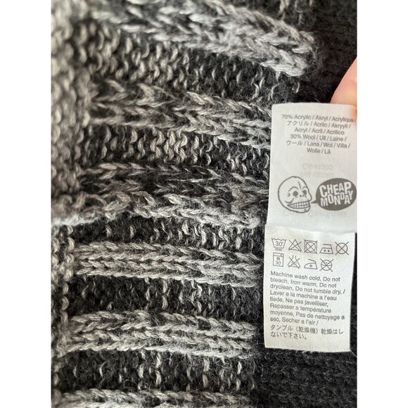 Cheap Monday Long Sweater Cardigan Women M/L Gray Black Wool Blend Open Boho - Picture 9 of 9